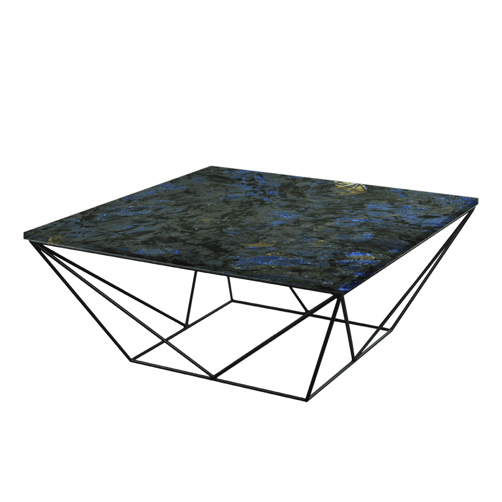 Mix & Match Square Marble Coffee Table with Black Geometric Metal Base