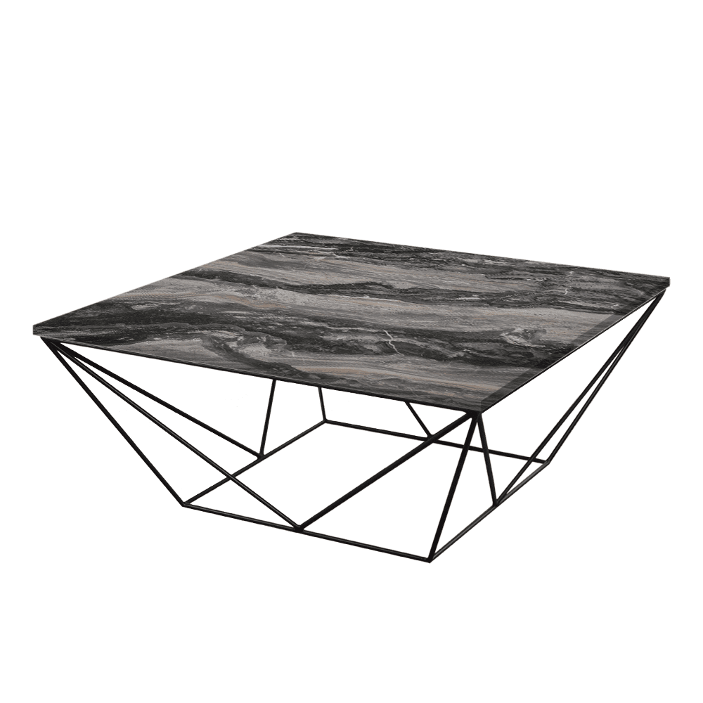 Mix & Match Square Marble Coffee Table with Black Geometric Metal Base