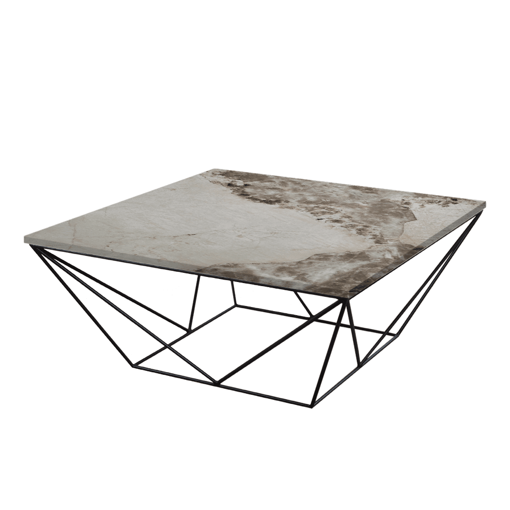 Mix & Match Square Marble Coffee Table with Black Geometric Metal Base