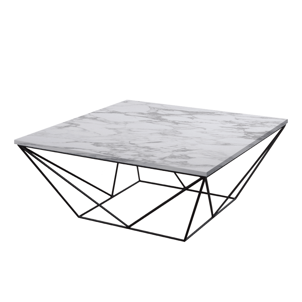 Mix & Match Square Marble Coffee Table with Black Geometric Metal Base