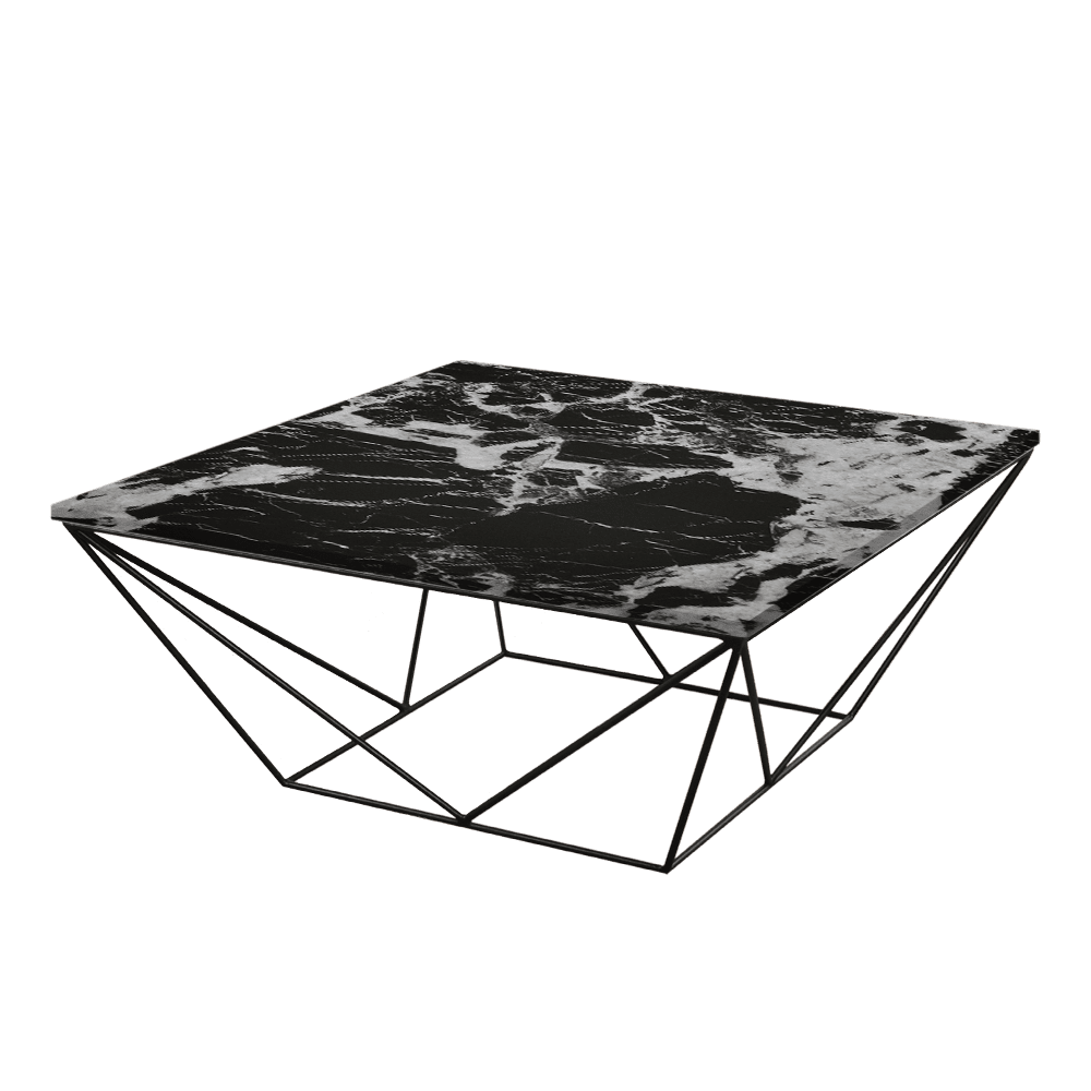 Mix & Match Square Marble Coffee Table with Black Geometric Metal Base