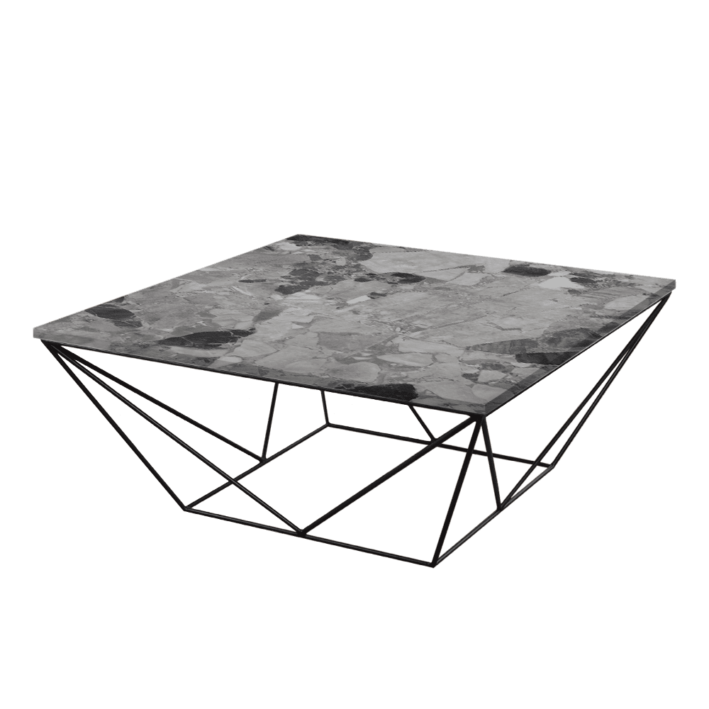 Mix & Match Square Marble Coffee Table with Black Geometric Metal Base