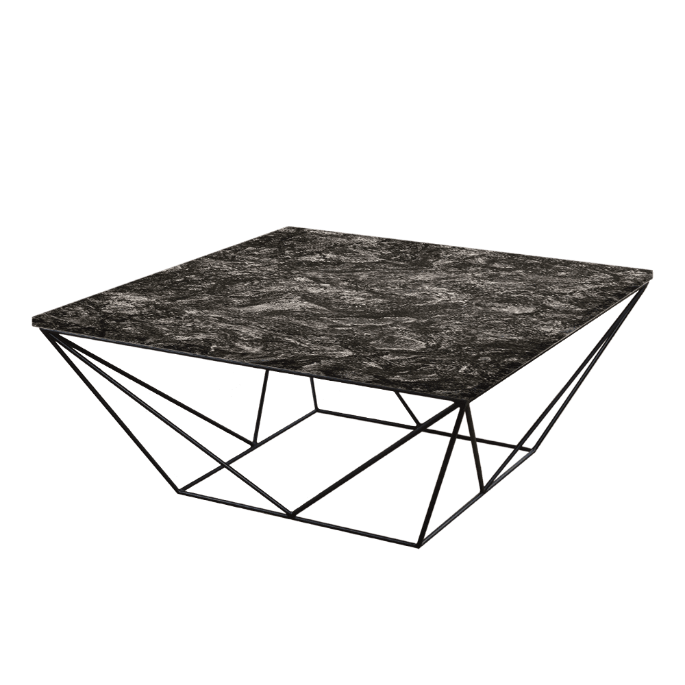 Mix & Match Square Marble Coffee Table with Black Geometric Metal Base