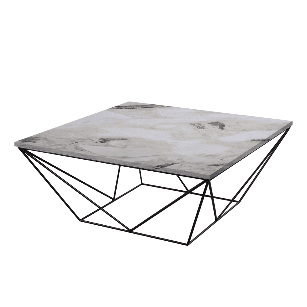 Mix & Match Square Marble Coffee Table with Black Geometric Metal Base