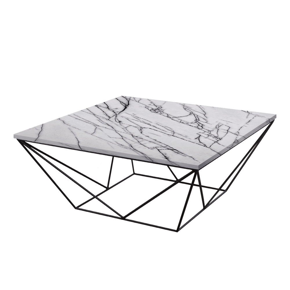 Mix & Match Square Marble Coffee Table with Black Geometric Metal Base