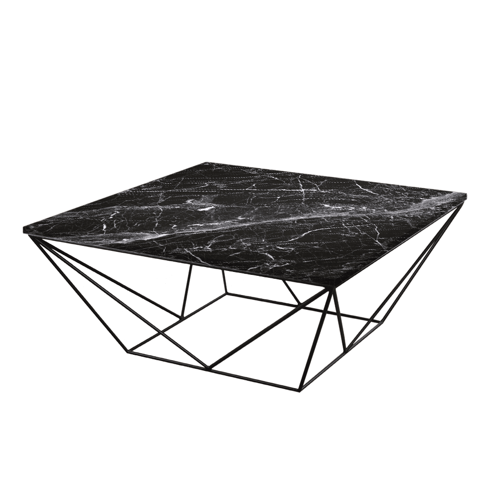 Mix & Match Square Marble Coffee Table with Black Geometric Metal Base
