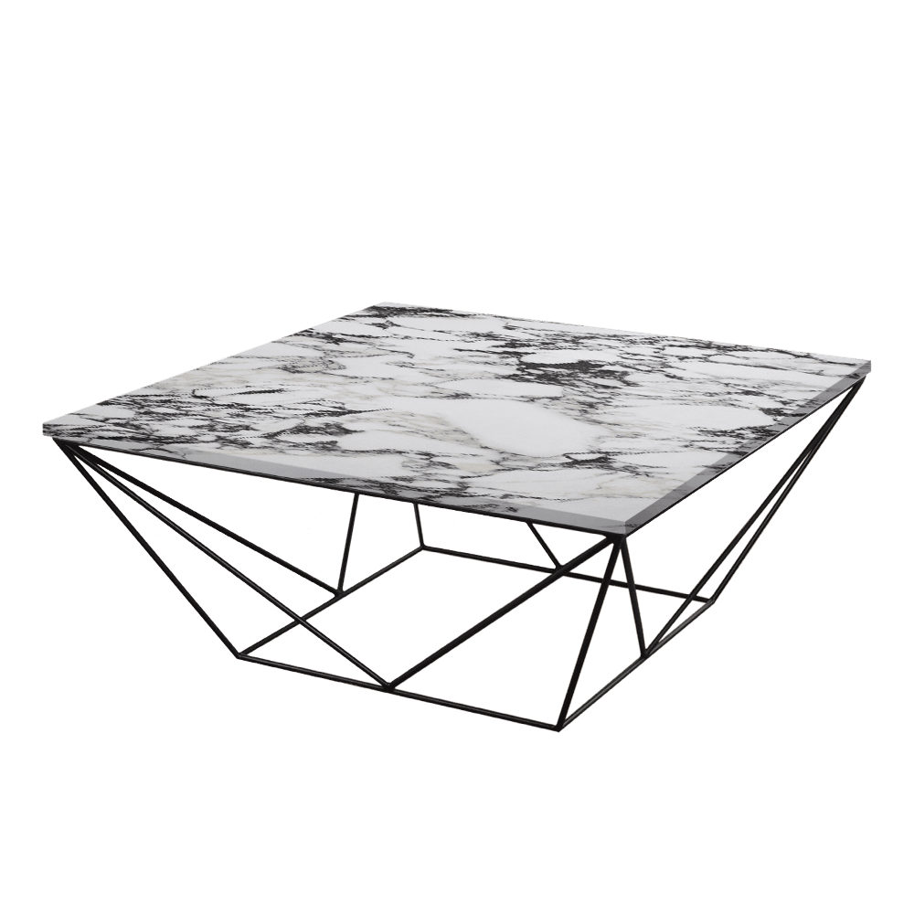 Mix & Match Square Marble Coffee Table with Black Geometric Metal Base