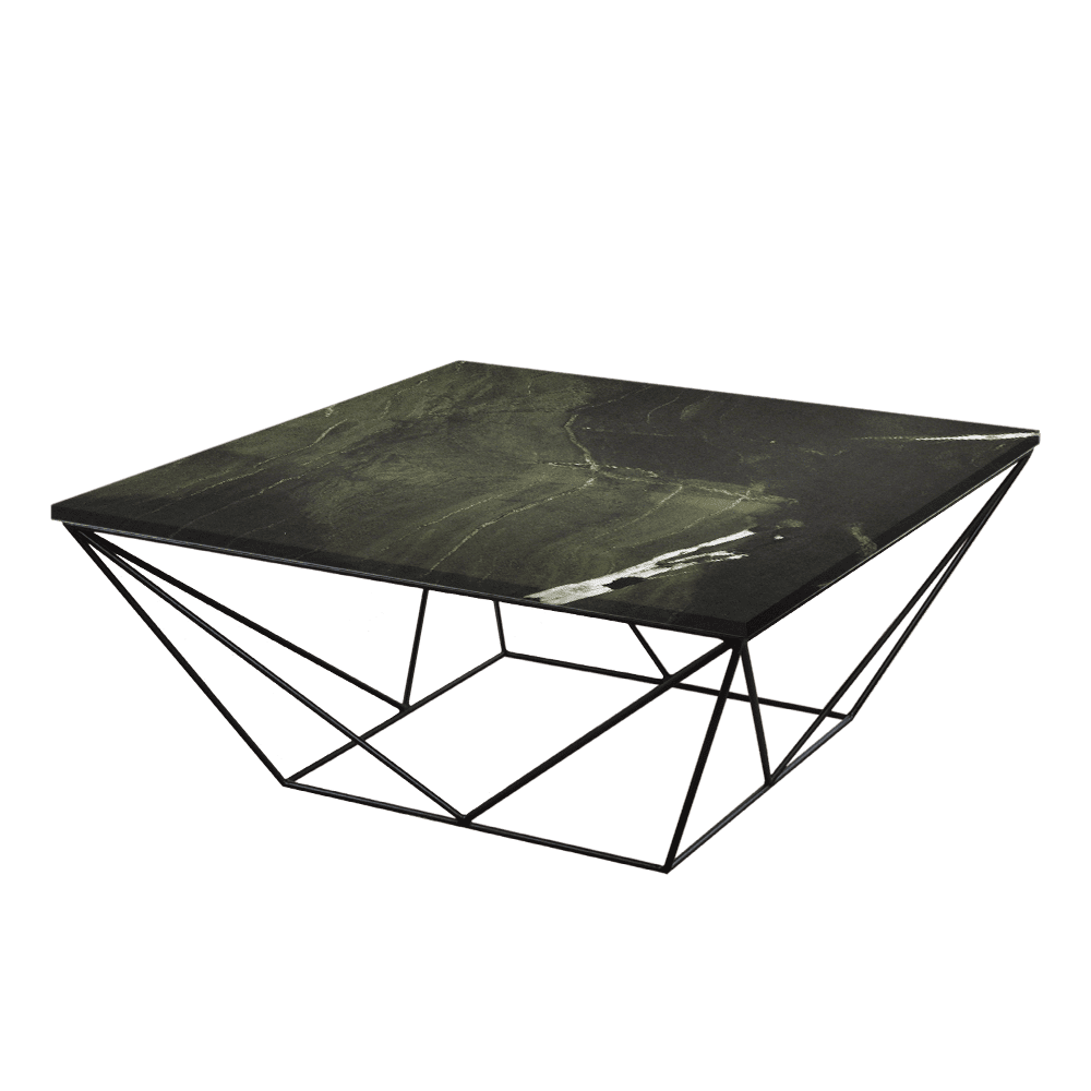 Mix & Match Square Marble Coffee Table with Black Geometric Metal Base