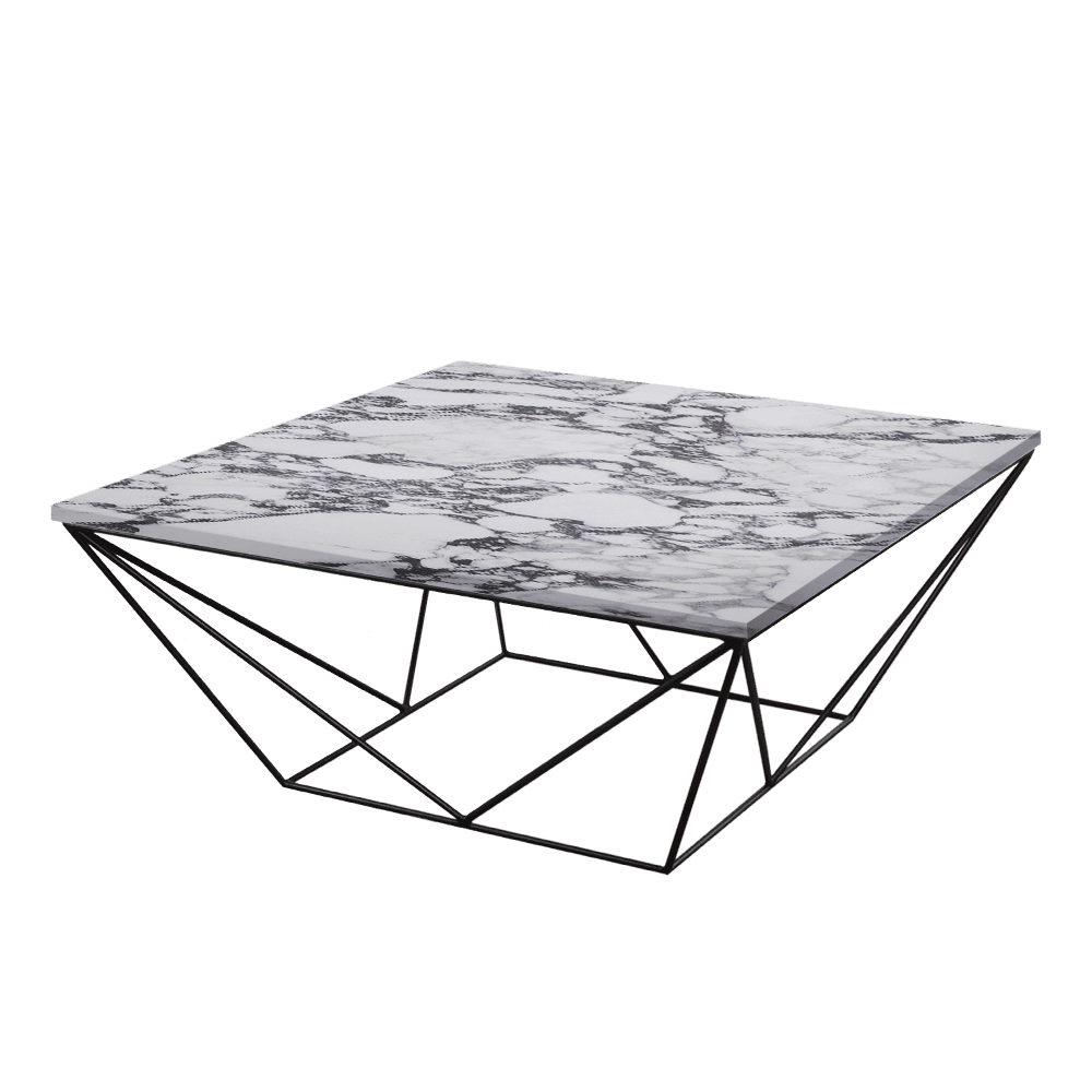 Mix & Match Square Marble Coffee Table with Black Geometric Metal Base