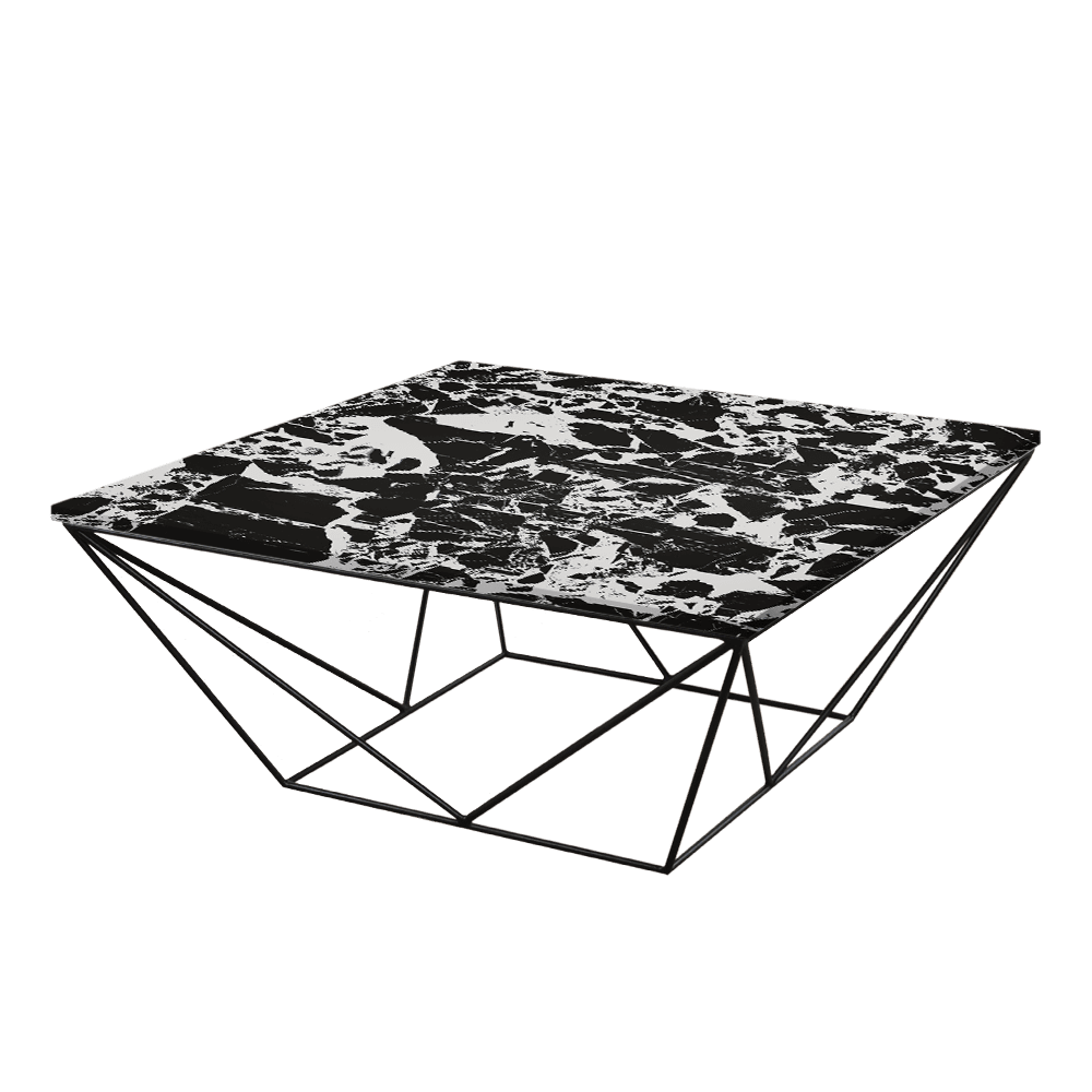 Mix & Match Square Marble Coffee Table with Black Geometric Metal Base