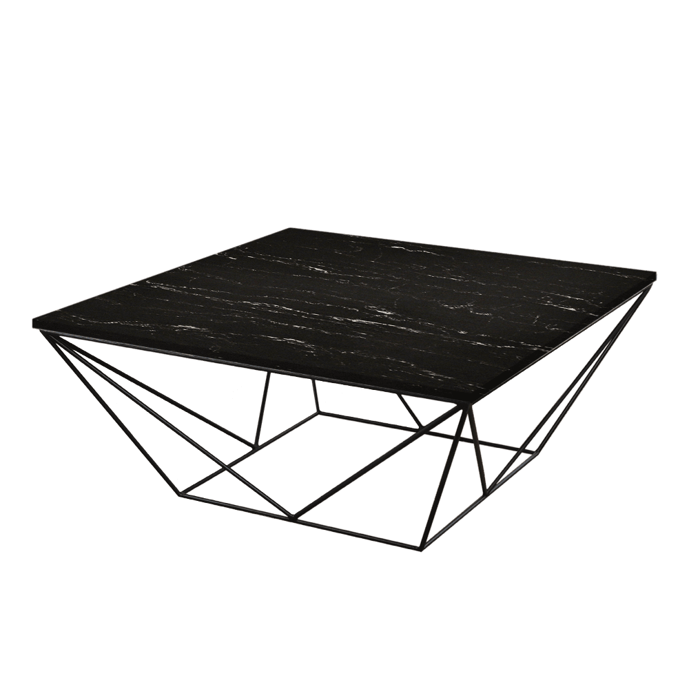 Mix & Match Square Marble Coffee Table with Black Geometric Metal Base