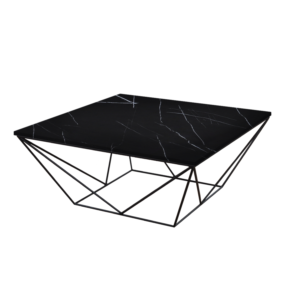 Mix & Match Square Marble Coffee Table with Black Geometric Metal Base