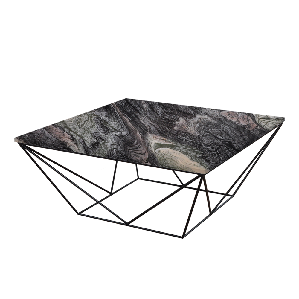 Mix & Match Square Marble Coffee Table with Black Geometric Metal Base