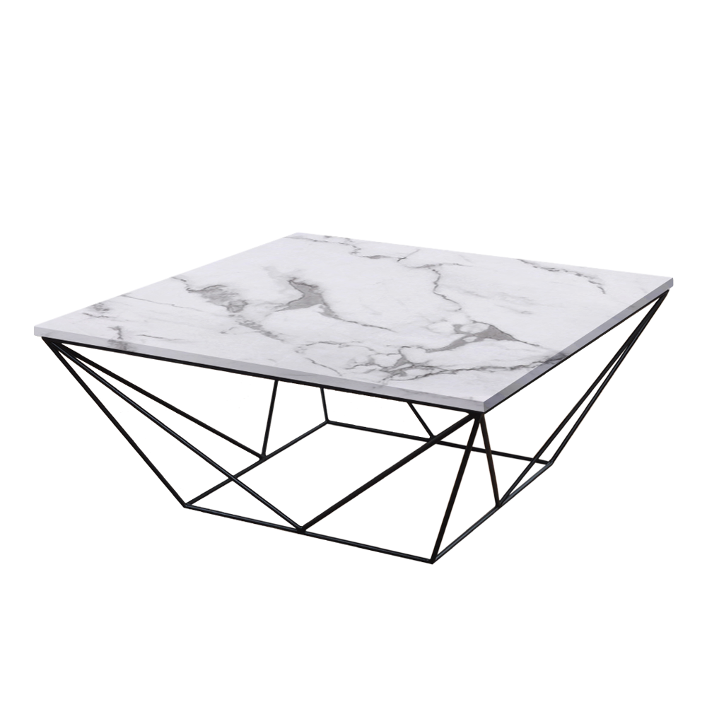 Mix & Match Square Marble Coffee Table with Black Geometric Metal Base