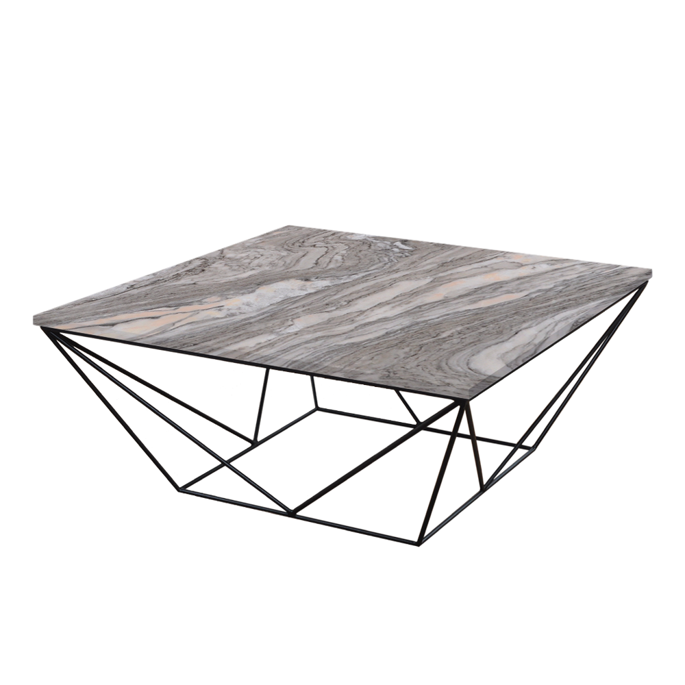 Mix & Match Square Marble Coffee Table with Black Geometric Metal Base