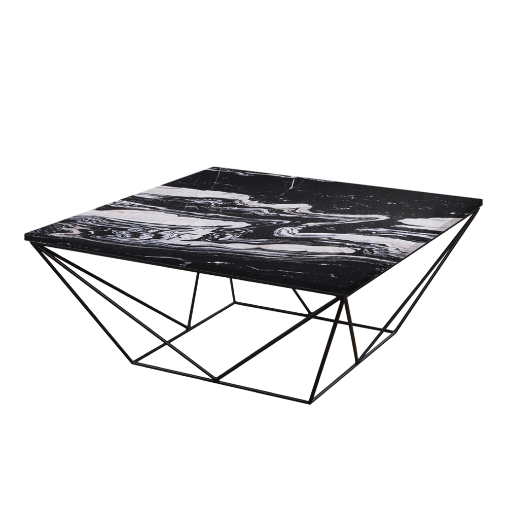 Mix & Match Square Marble Coffee Table with Black Geometric Metal Base