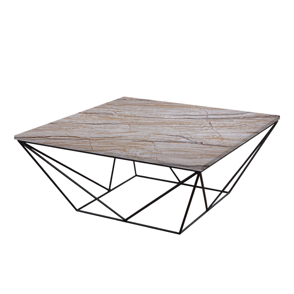 Mix & Match Square Marble Coffee Table with Black Geometric Metal Base