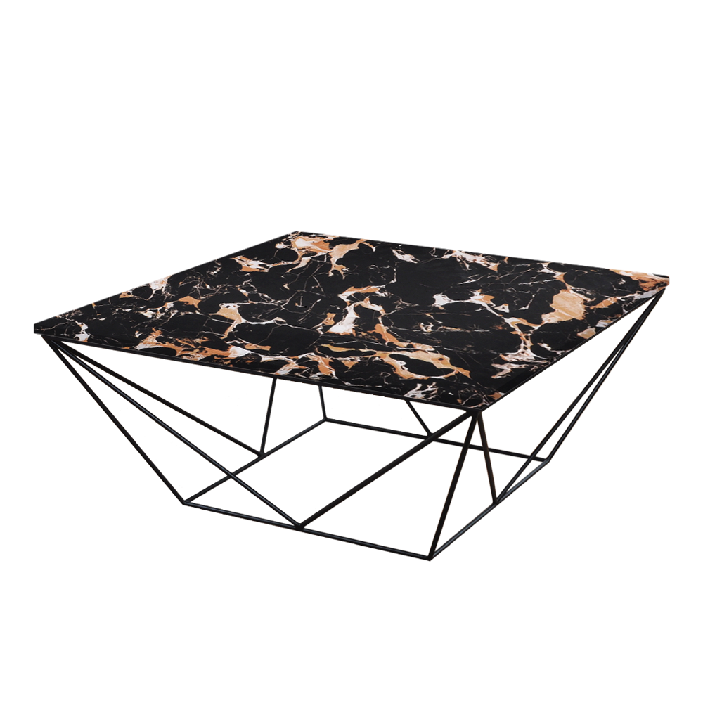 Mix & Match Square Marble Coffee Table with Black Geometric Metal Base