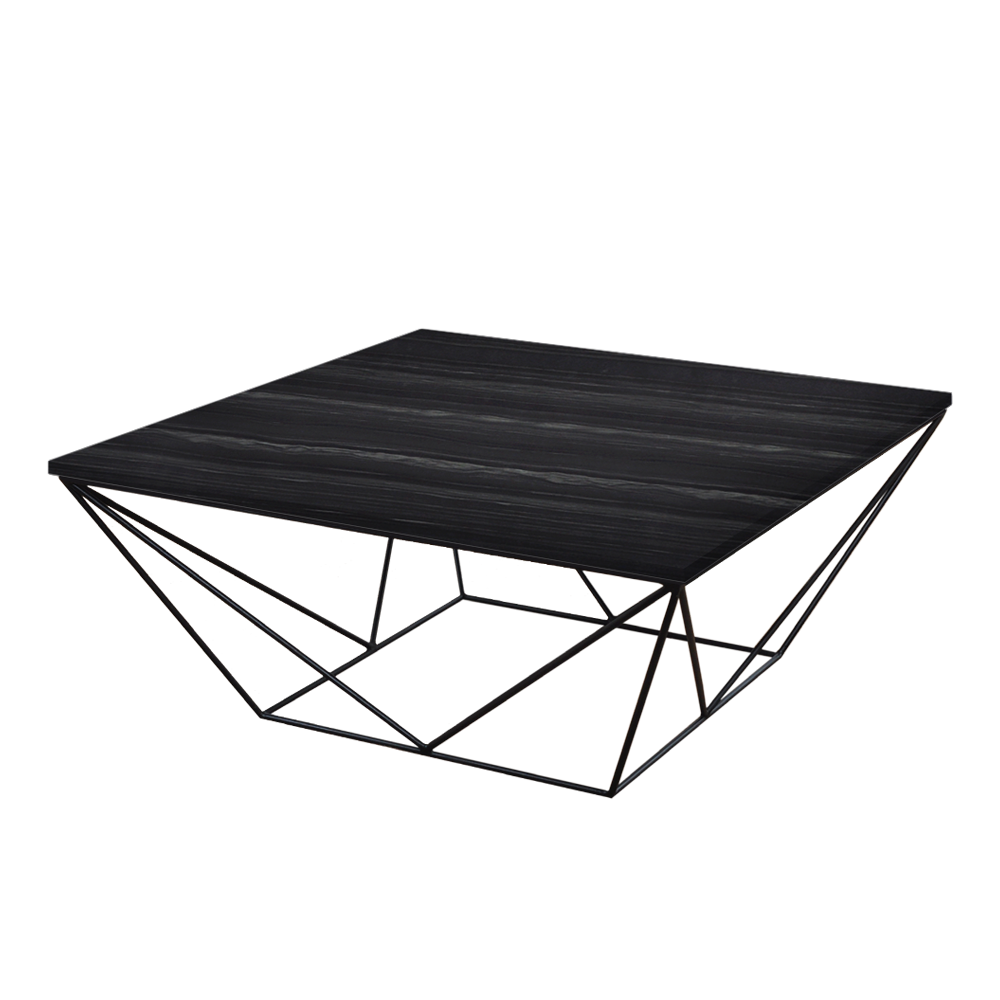 Mix & Match Square Marble Coffee Table with Black Geometric Metal Base