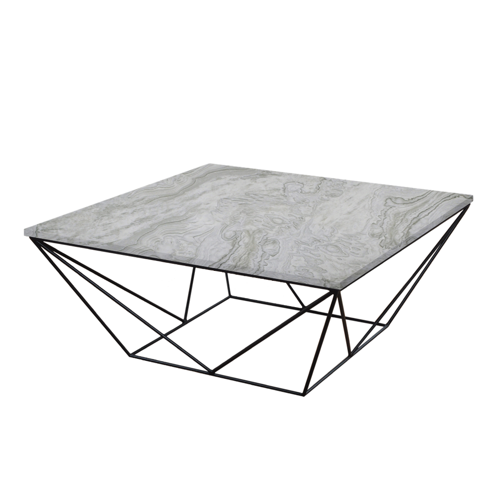 Mix & Match Square Marble Coffee Table with Black Geometric Metal Base
