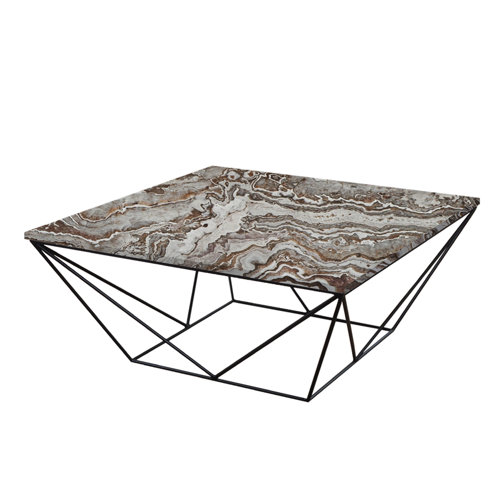 Mix & Match Square Marble Coffee Table with Black Geometric Metal Base