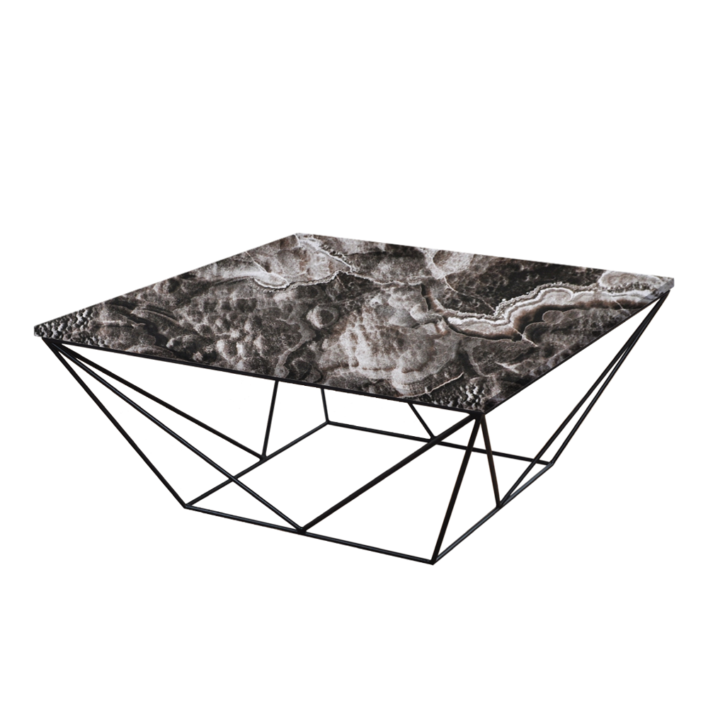 Mix & Match Square Marble Coffee Table with Black Geometric Metal Base