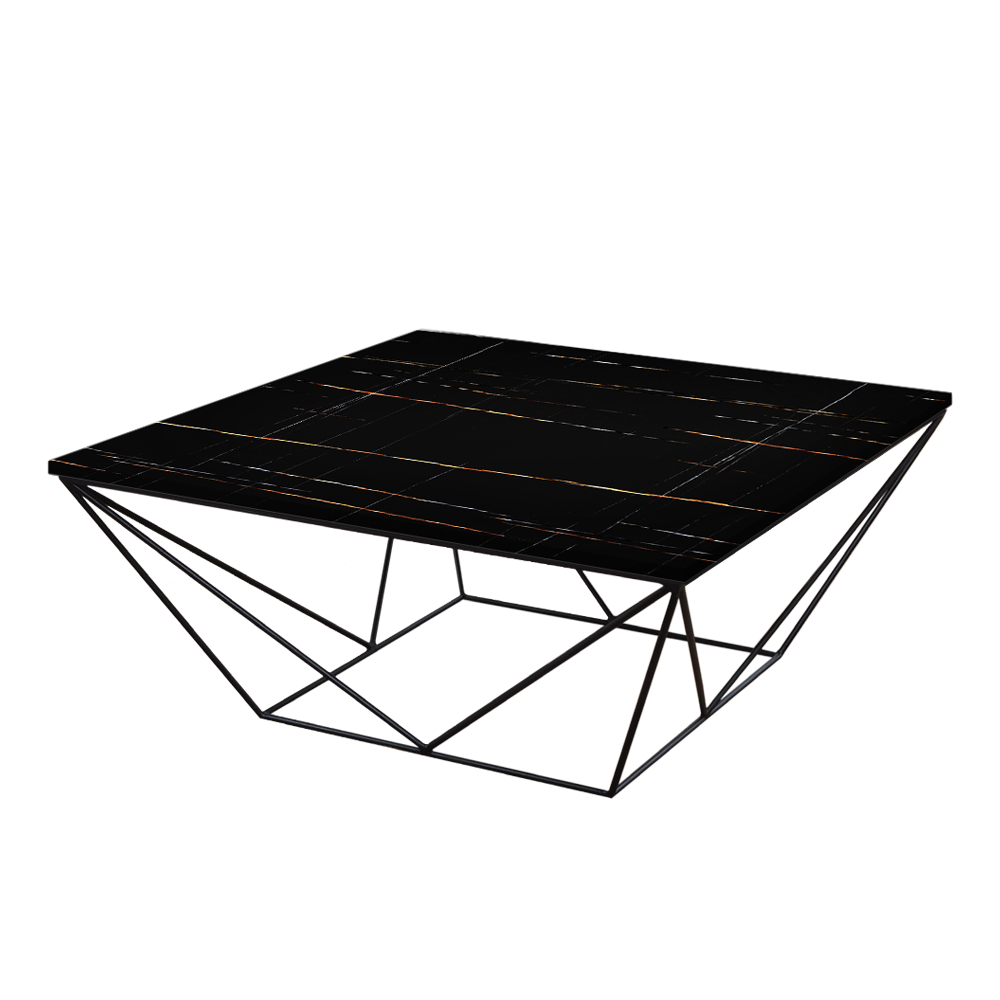 Mix & Match Square Marble Coffee Table with Black Geometric Metal Base