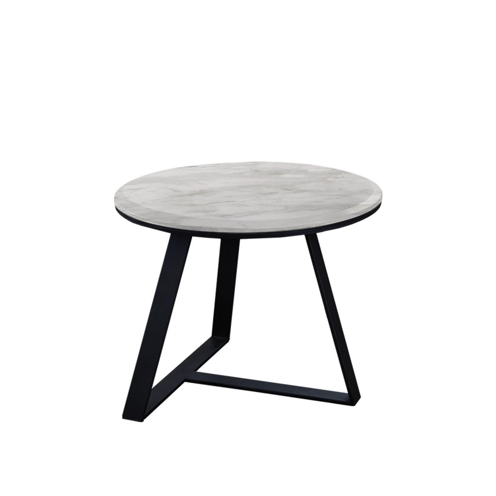 Mix & Match Round Marble Side Table with Black T-shaped Metal Base