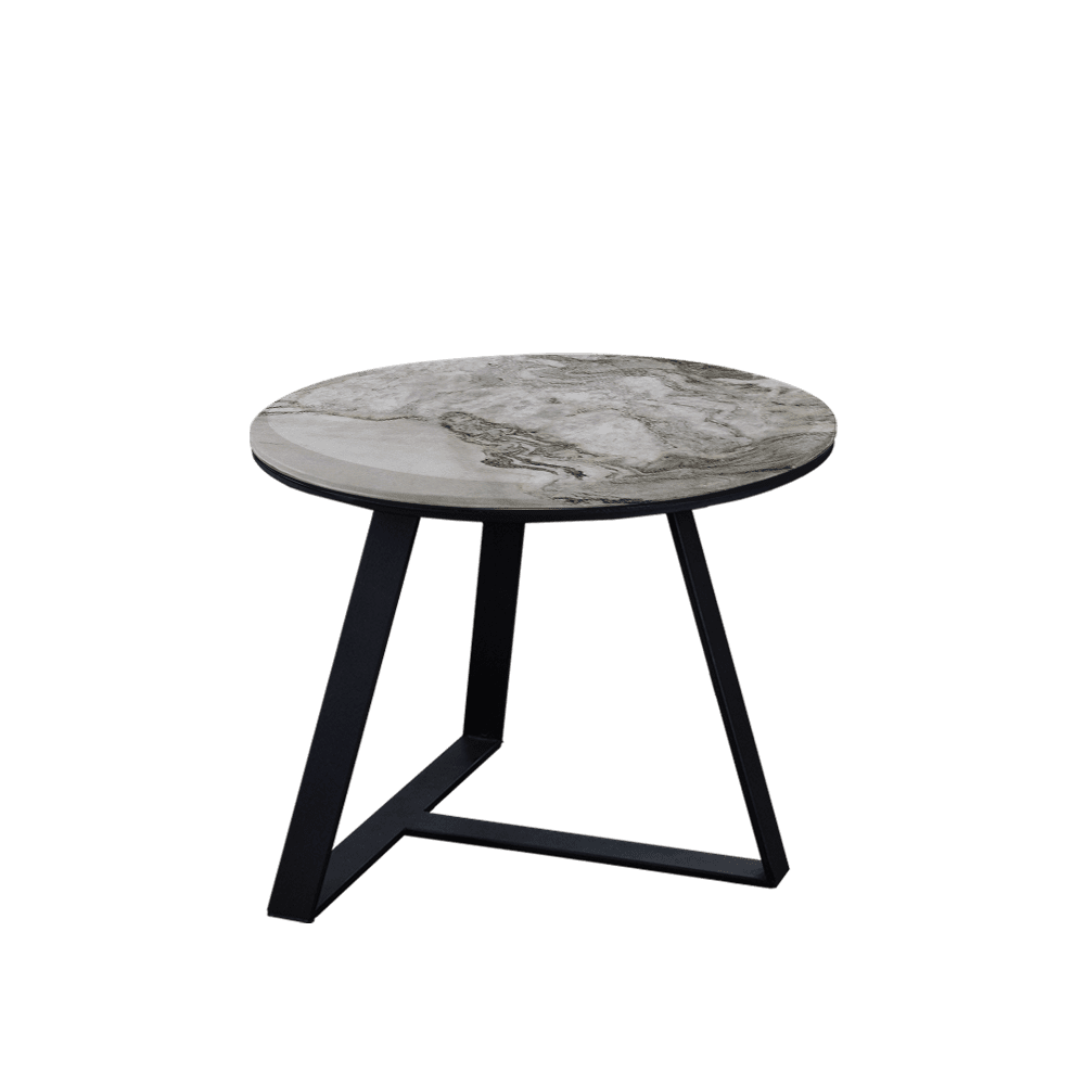 Mix & Match Round Marble Side Table with Black T-shaped Metal Base