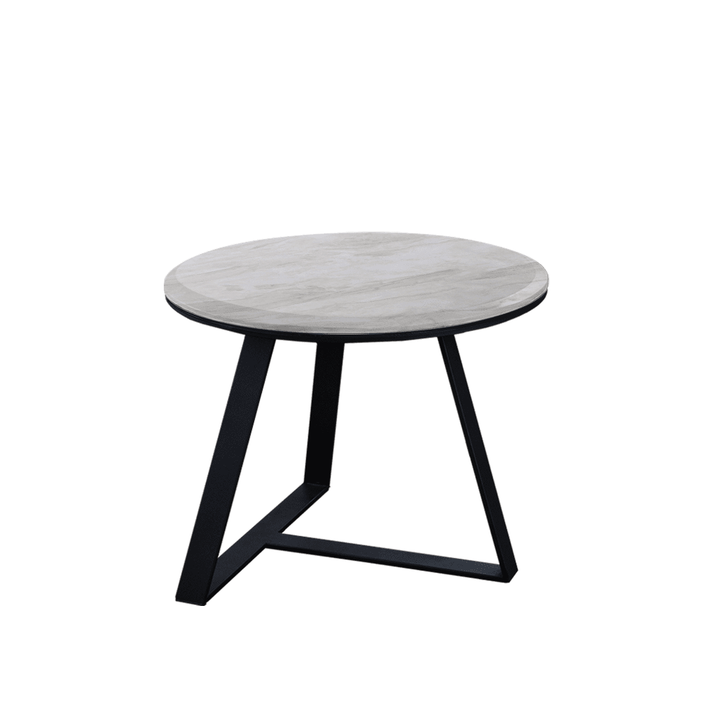 Mix & Match Round Marble Side Table with Black T-shaped Metal Base