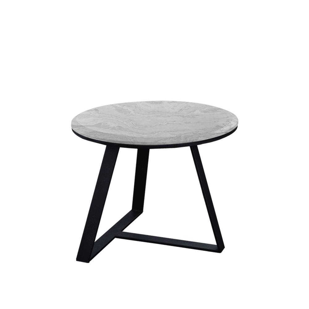 Mix & Match Round Marble Side Table with Black T-shaped Metal Base