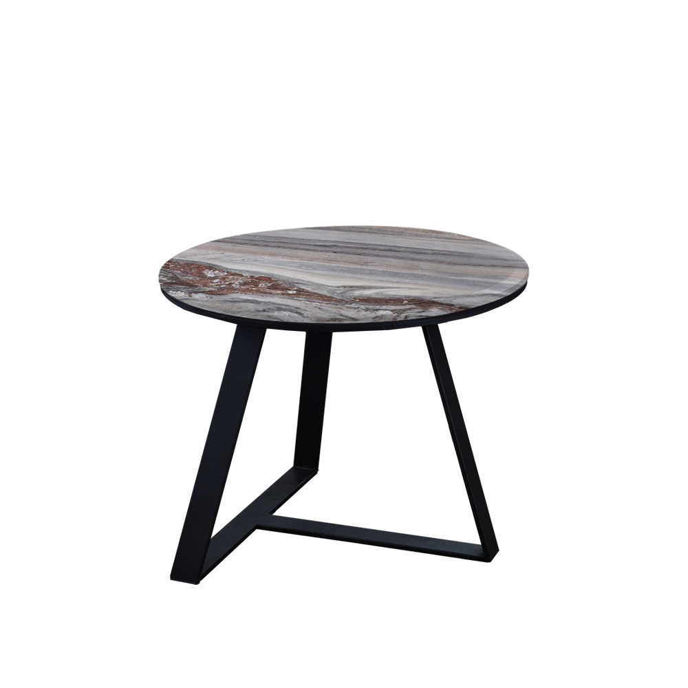 Mix & Match Round Marble Side Table with Black T-shaped Metal Base