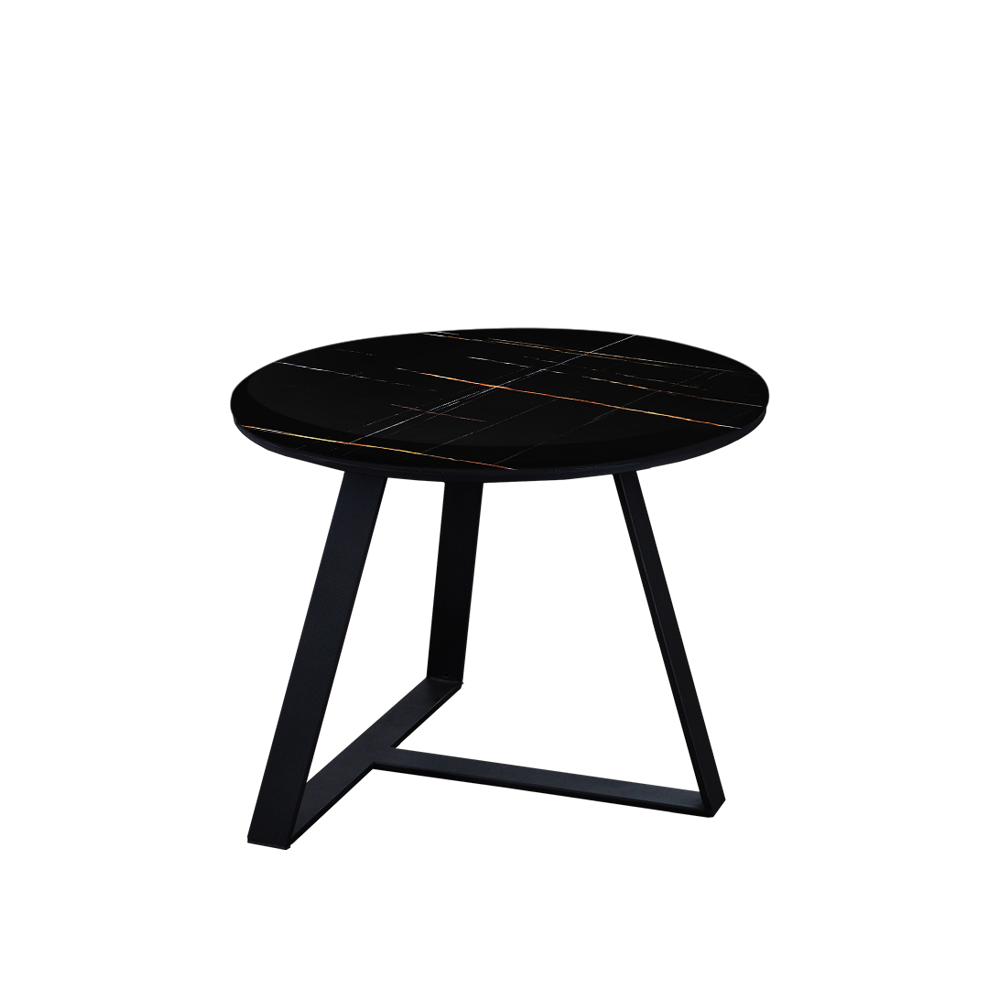 Mix & Match Round Marble Side Table with Black T-shaped Metal Base
