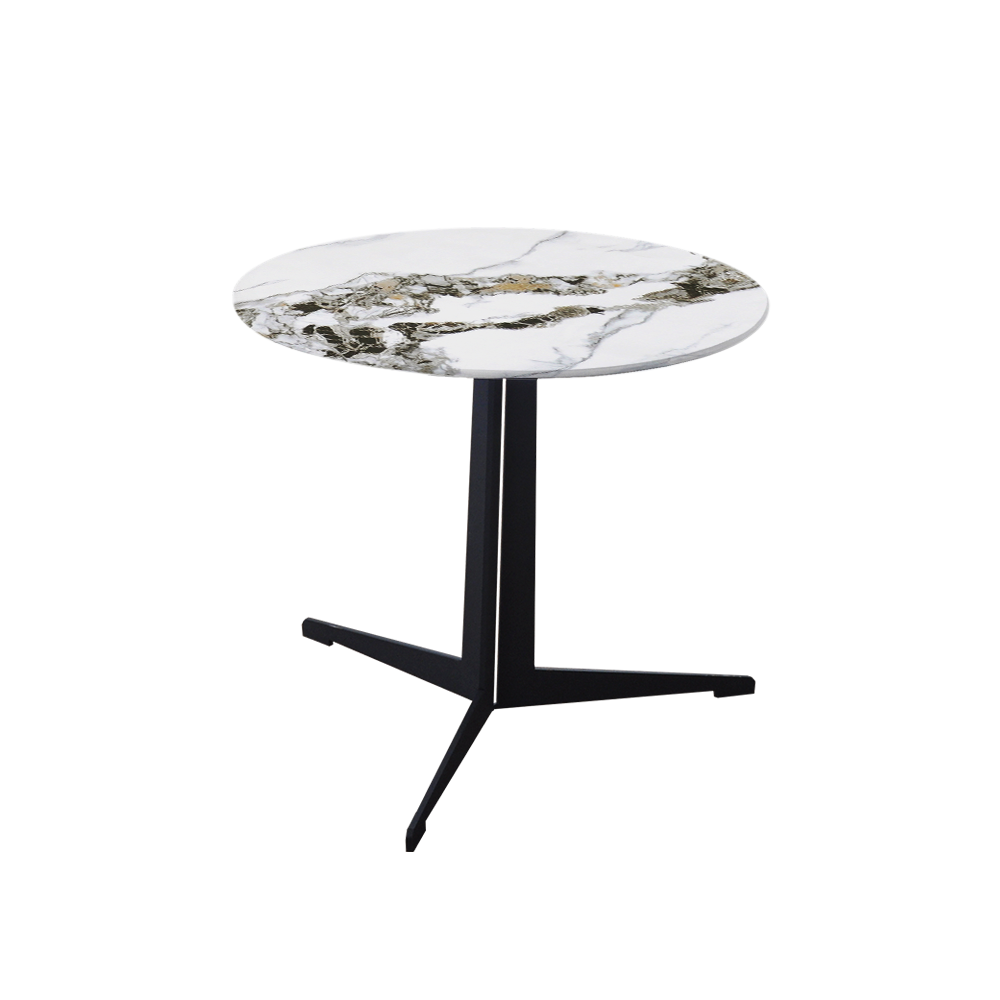 Mix & Match Round Marble Side Table with Black Tree-shaped Metal Base