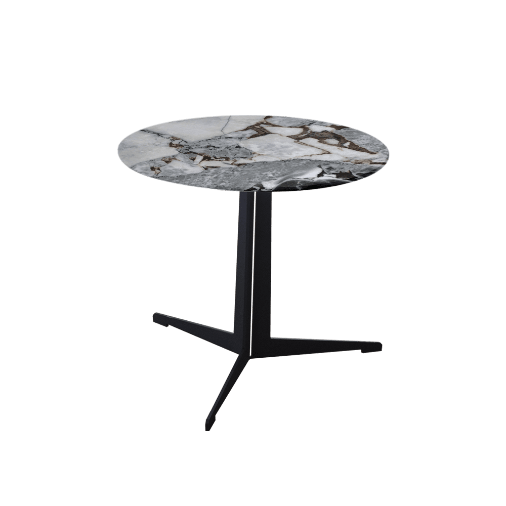 Mix & Match Round Marble Side Table with Black Tree-shaped Metal Base