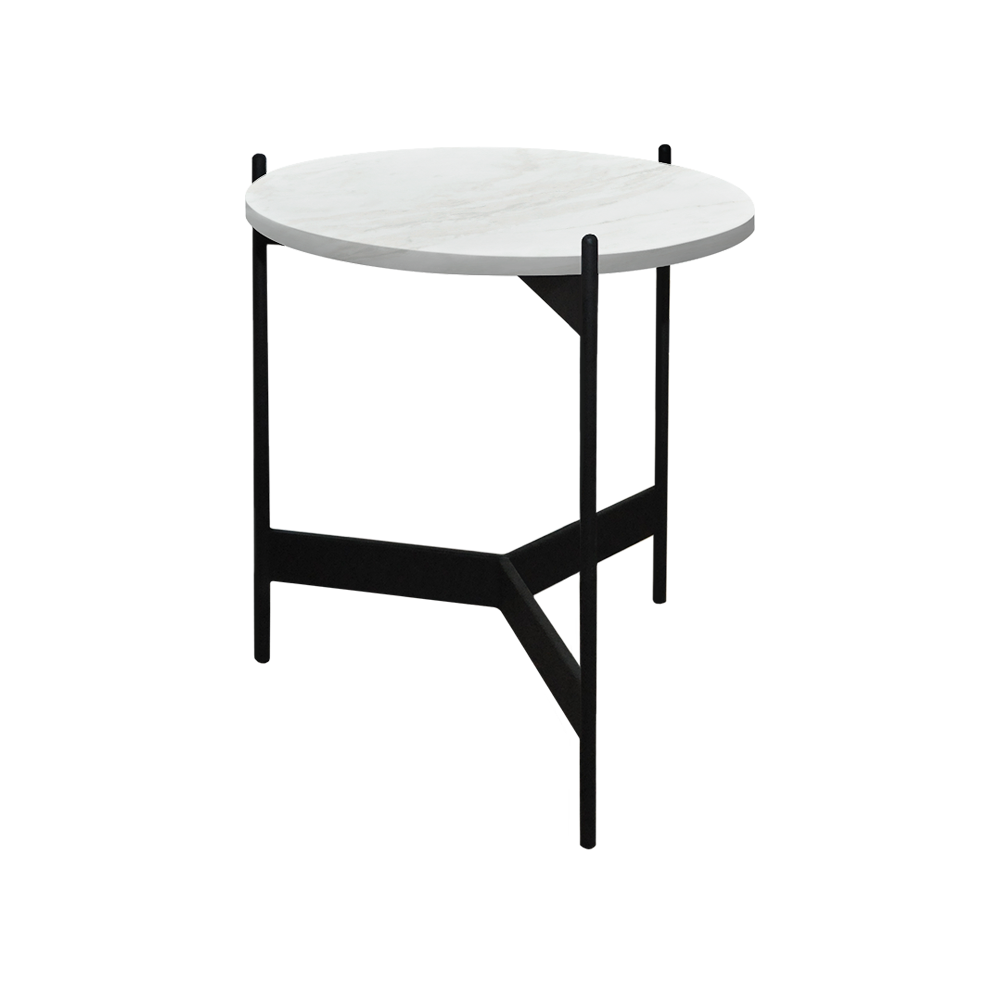 Mix & Match Round Marble Side Table with Black Y-shaped Metal Base