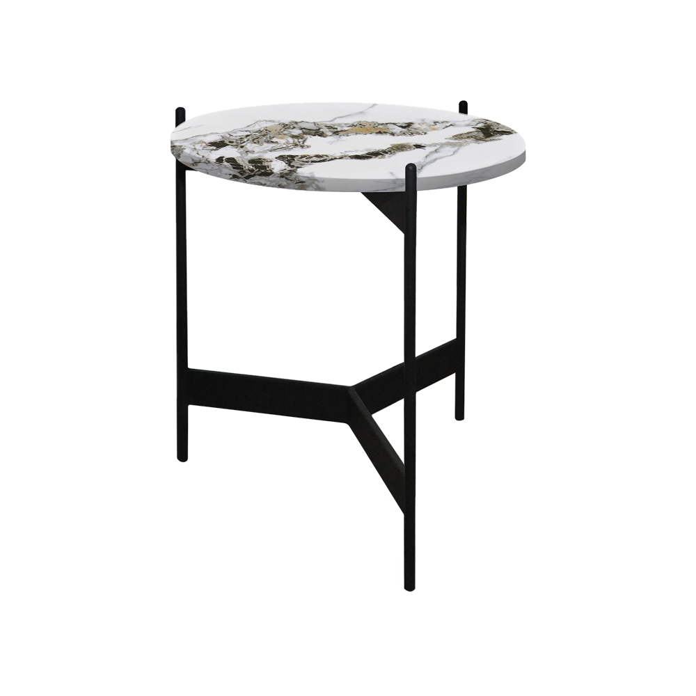 Mix & Match Round Marble Side Table with Black Y-shaped Metal Base