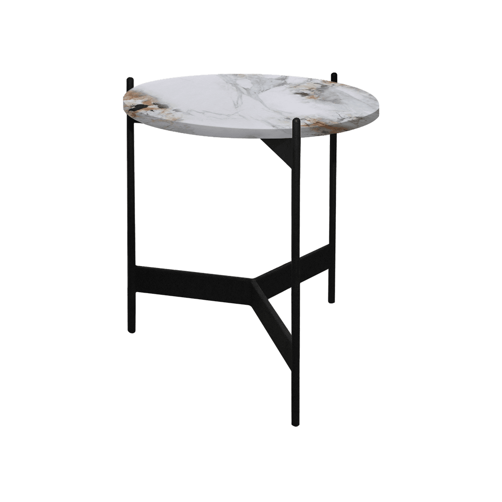 Mix & Match Round Marble Side Table with Black Y-shaped Metal Base
