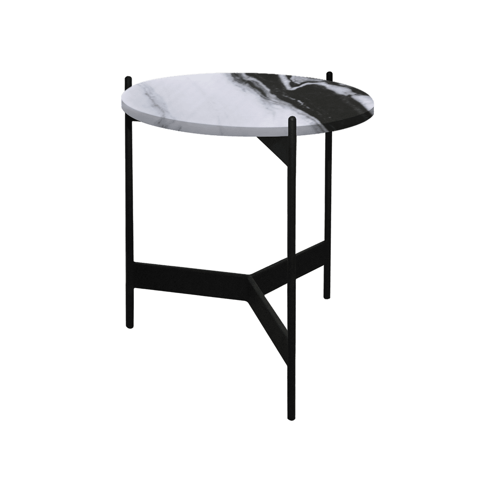 Mix & Match Round Marble Side Table with Black Y-shaped Metal Base