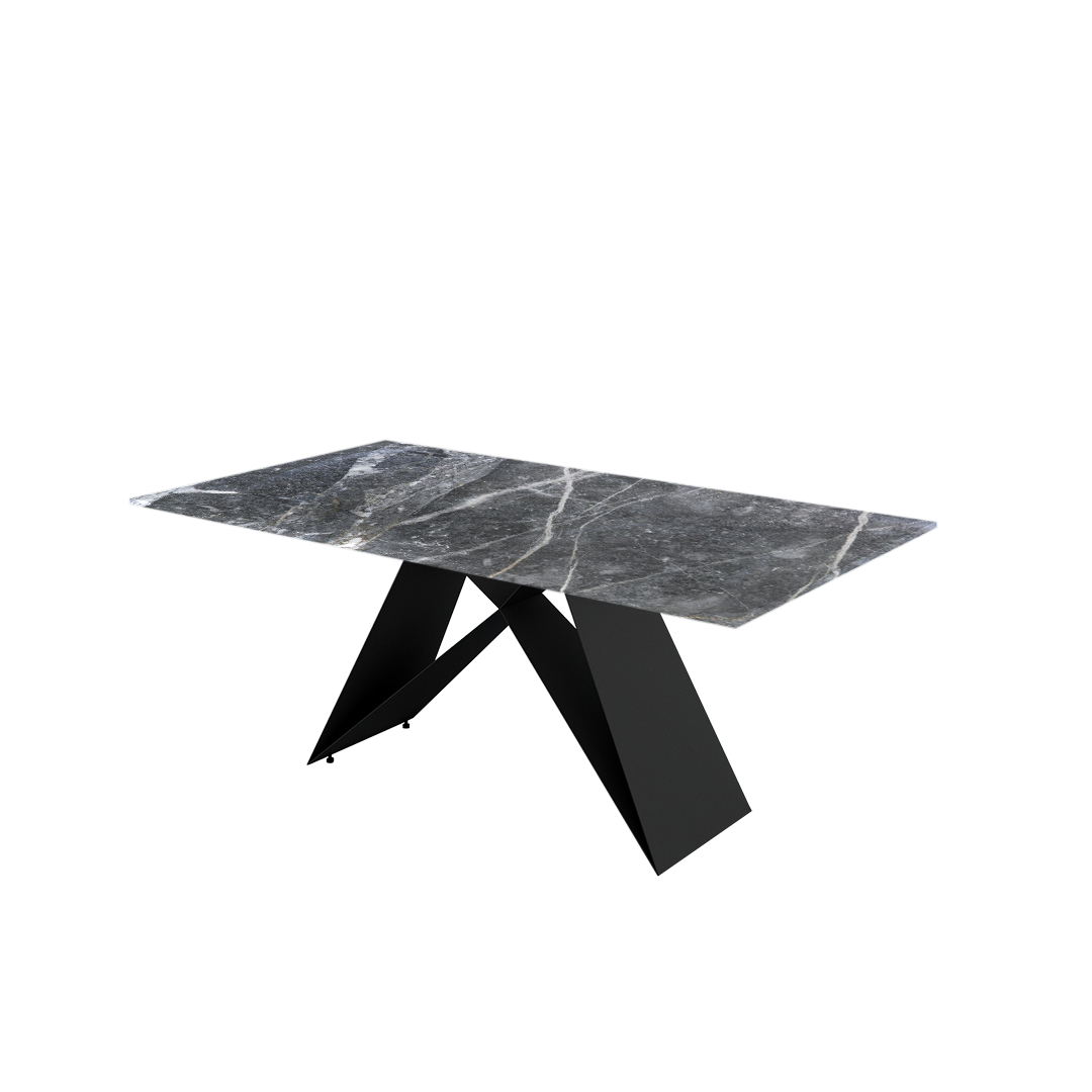 6ft Rectangular Era Silver Natural Marble Dining Table