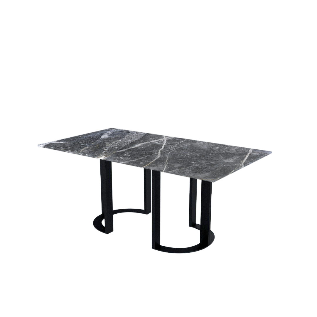 6ft Rectangular Era Silver Natural Marble Dining Table