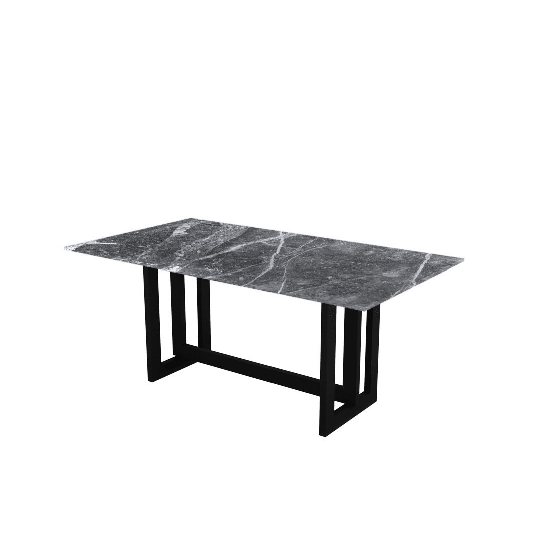 6ft Rectangular Era Silver Natural Marble Dining Table