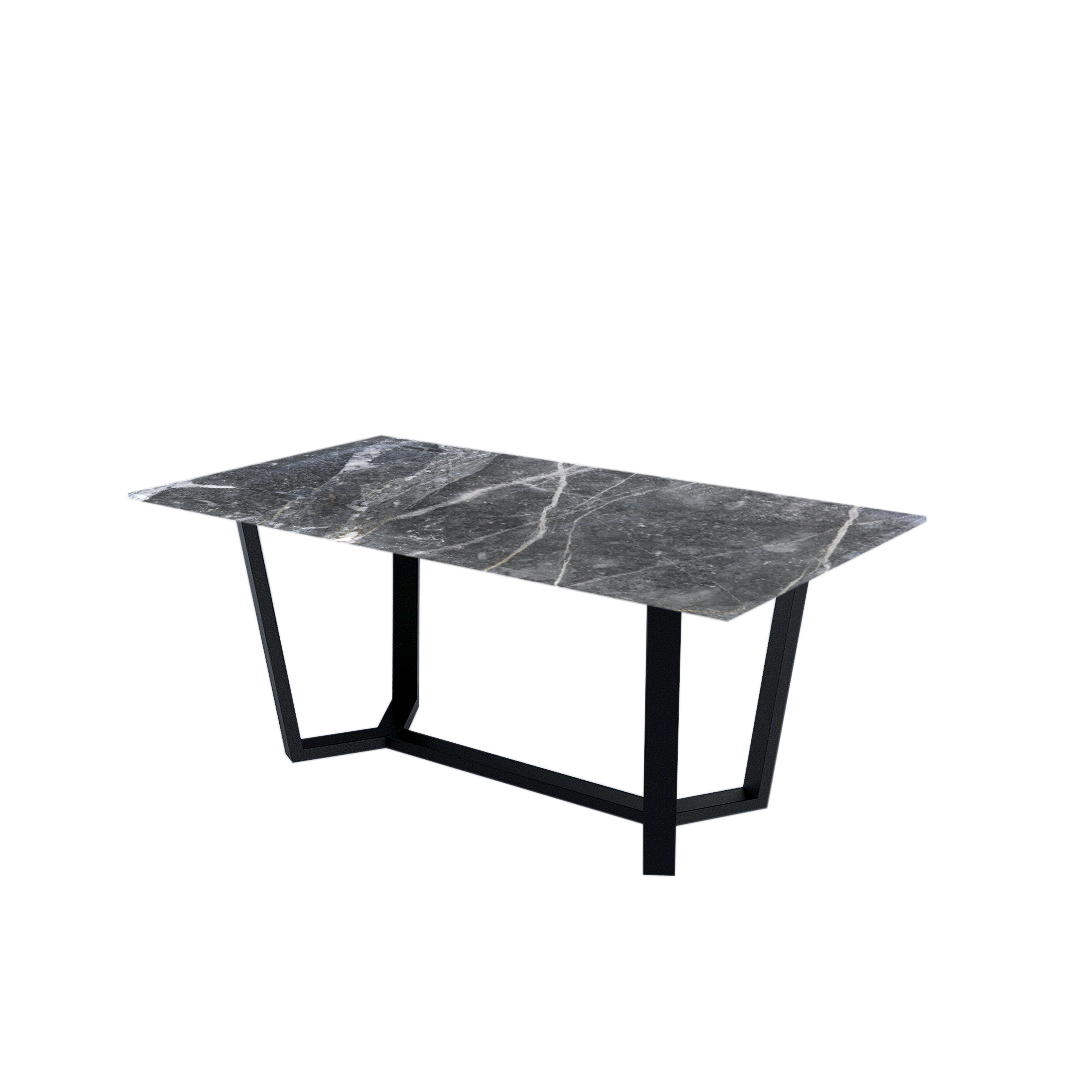 6ft Rectangular Era Silver Natural Marble Dining Table