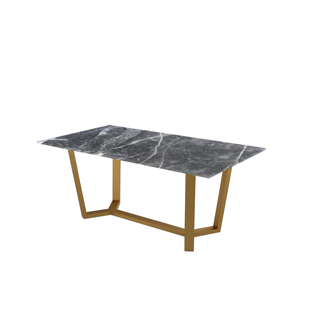 6ft Rectangular Era Silver Natural Marble Dining Table