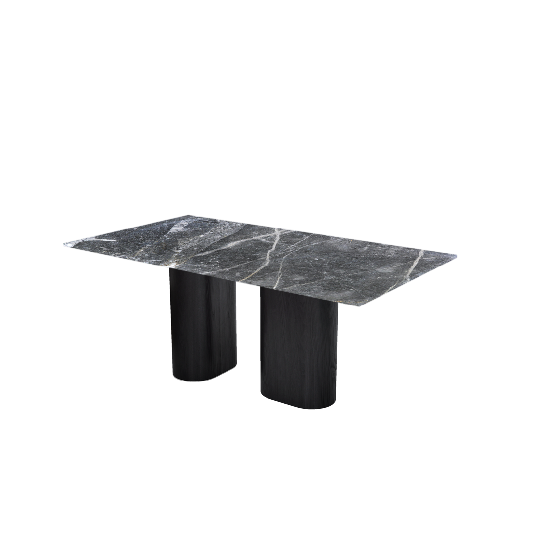 6ft Rectangular Era Silver Natural Marble Dining Table
