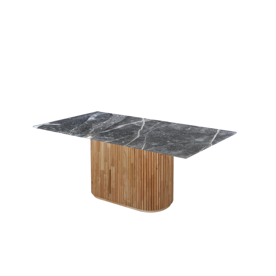 6ft Rectangular Era Silver Natural Marble Dining Table