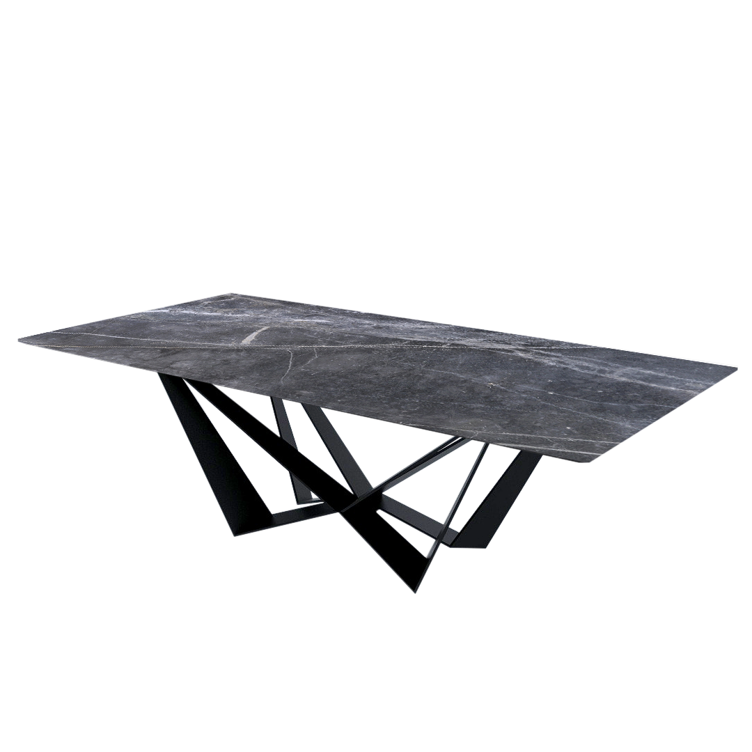 8ft Rectangular Era Silver Natural Marble Dining Table