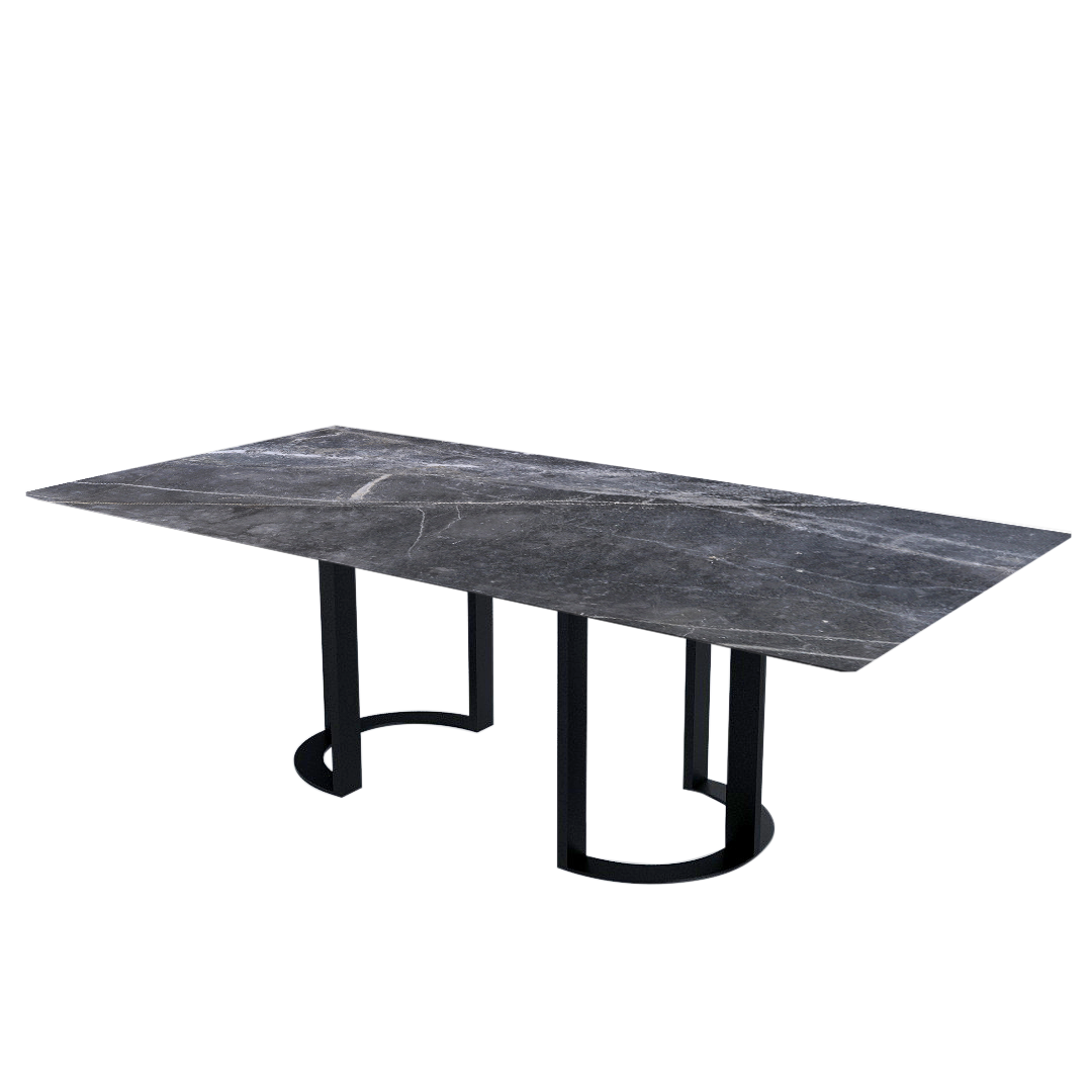 8ft Rectangular Era Silver Natural Marble Dining Table