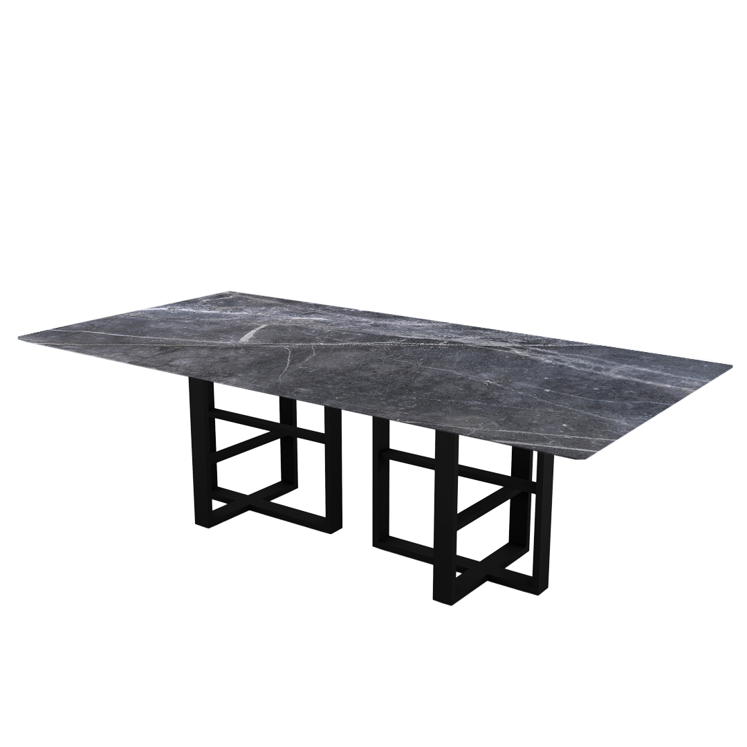 8ft Rectangular Era Silver Natural Marble Dining Table