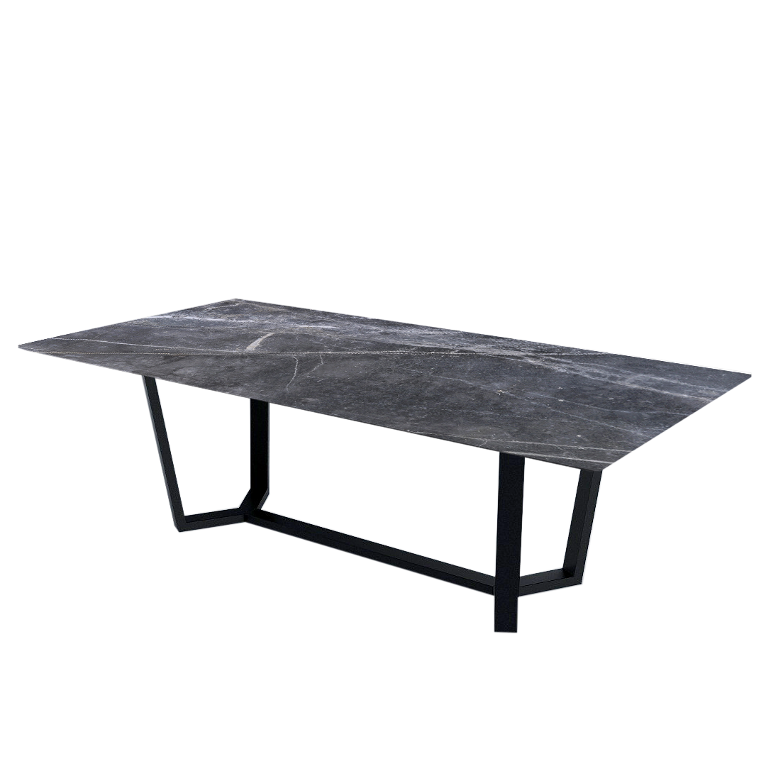 8ft Rectangular Era Silver Natural Marble Dining Table